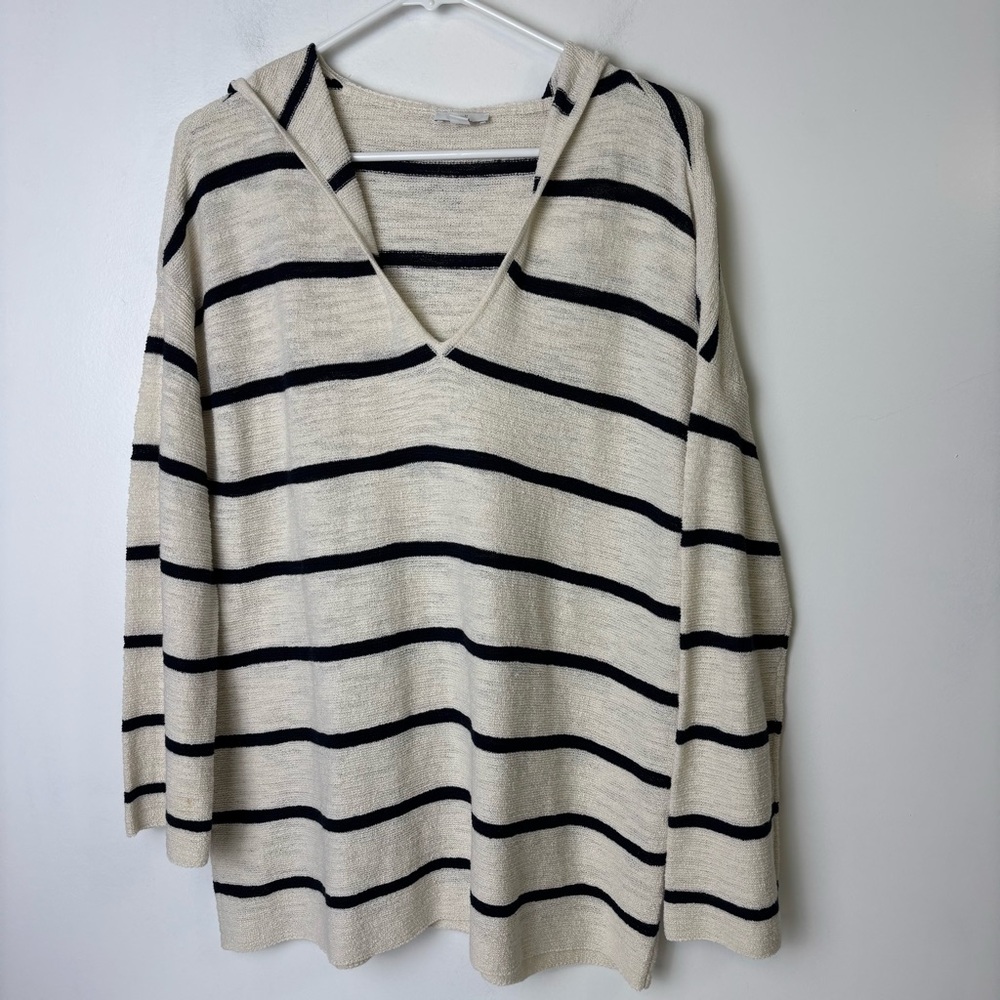 J. Jill Black and Cream Striped Hooded Sweater